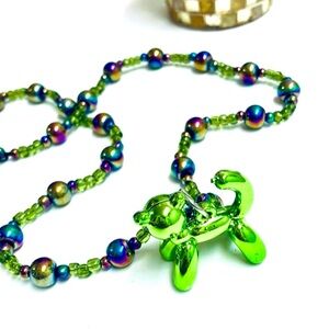 Lime Green Toyland Kitty Cat Balloons Necklace